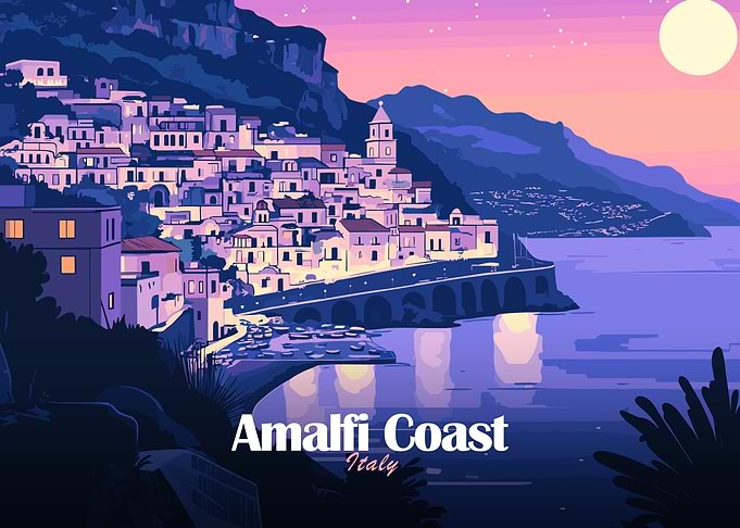 Amalfi Coast Italy Travel Poster