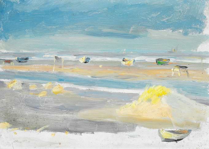Beach Scene with Boats Painting