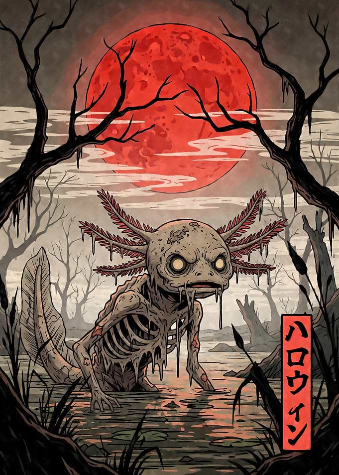 Halloween Axolotl Monster Ukiyo-e