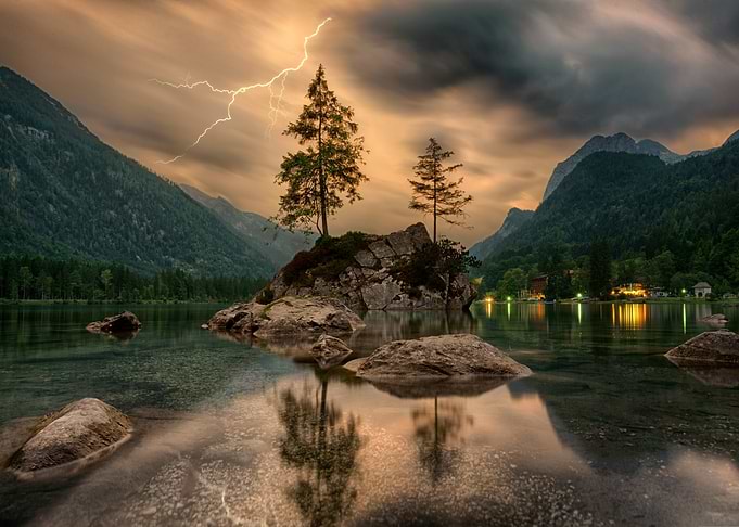 Lake Hintersee Lightning Landscape
