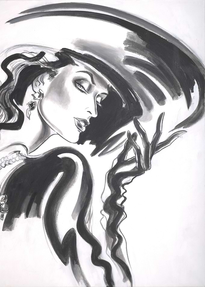 Elegant Woman in Hat, Black and White
