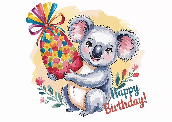 Koala with Birthday Gift Illustration
