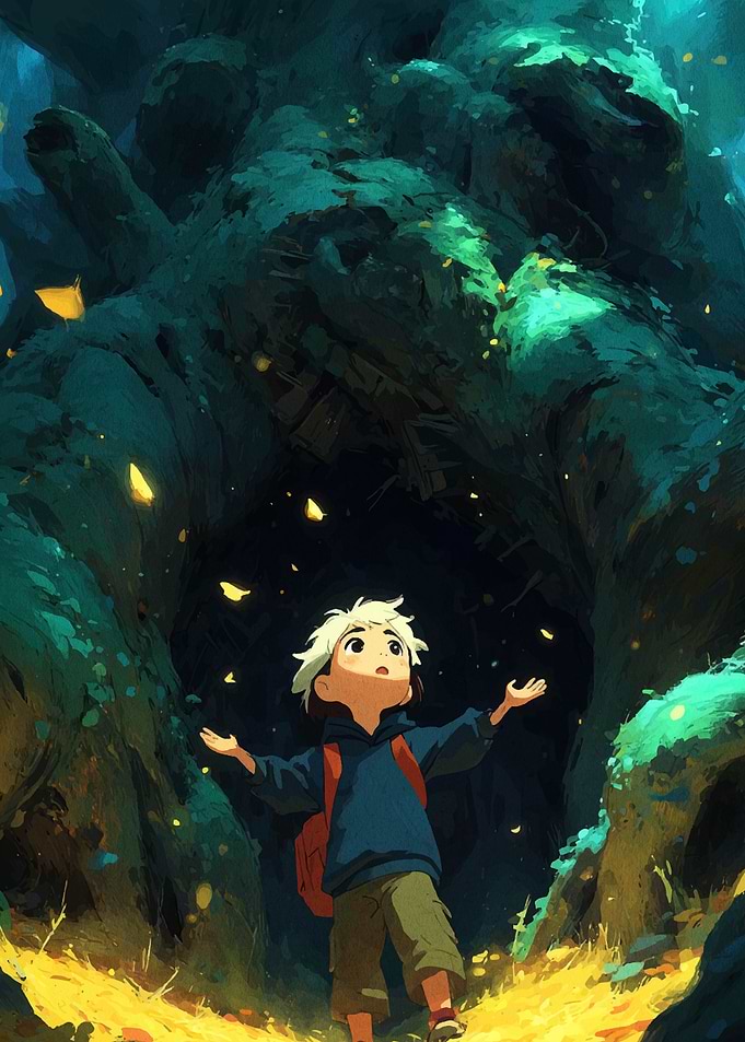 Boy in Forest Cave