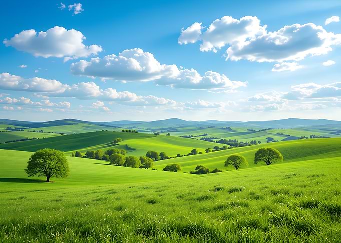 Rolling Green Hills Under a Blue Sky