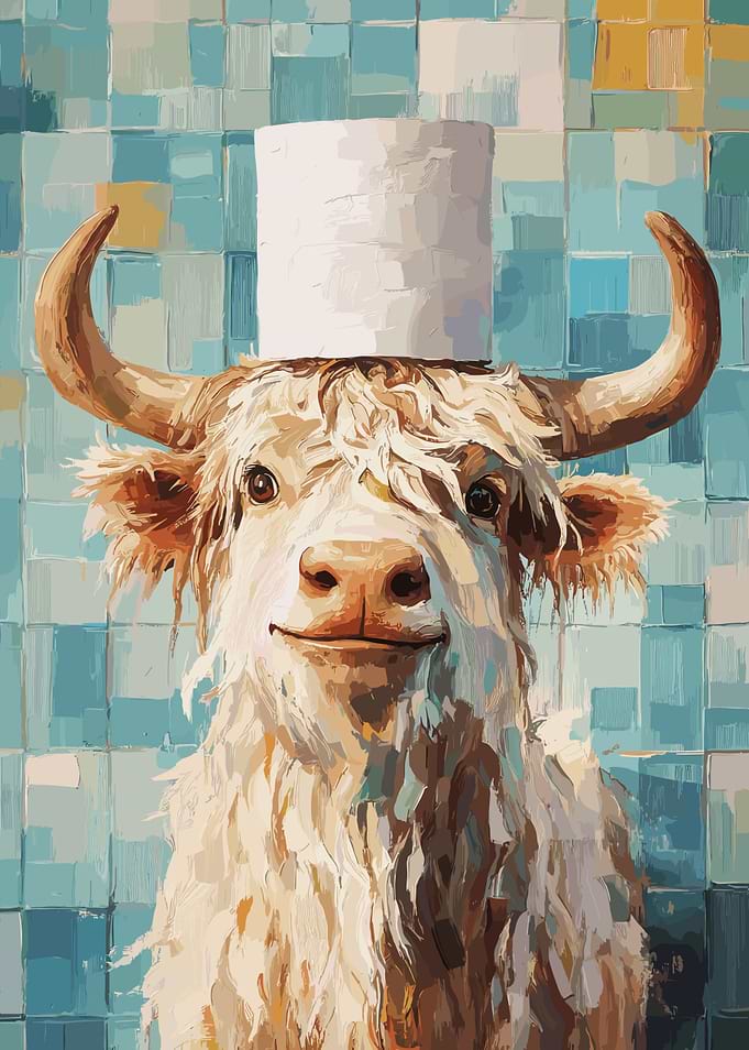 Cow with Toilet Paper Hat Painting