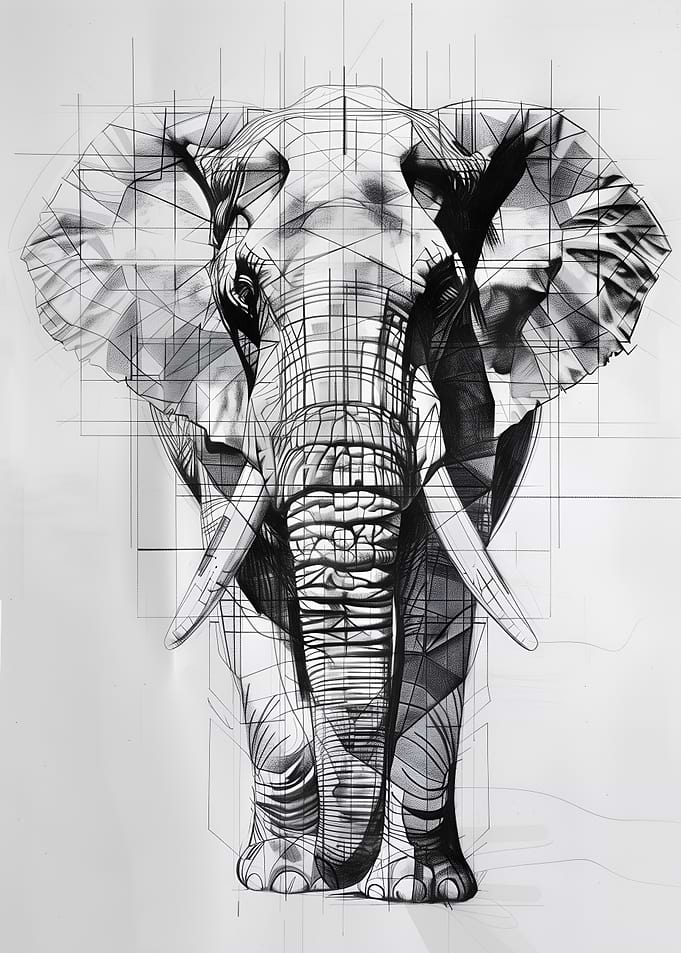Elephant Sketch with Geometric Overlay
