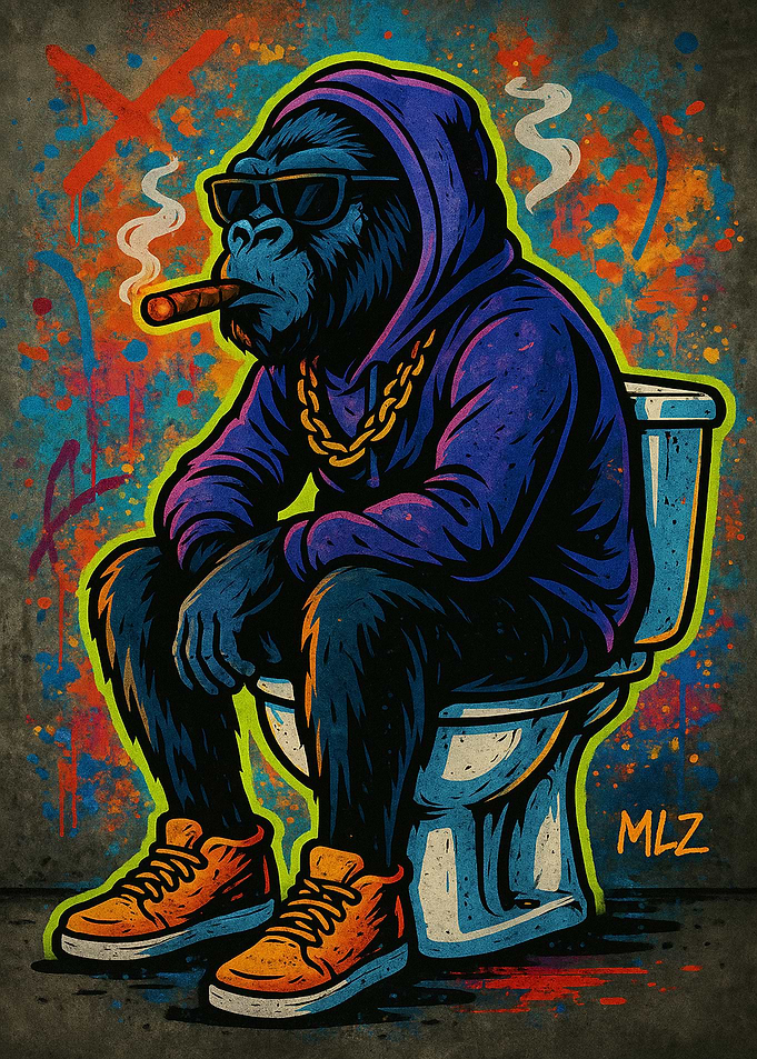 Cool Gorilla on Toilet Smoking Cigar
