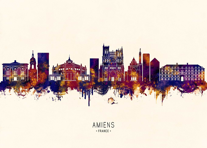 Amiens France Skyline Watercolor Silhouette
