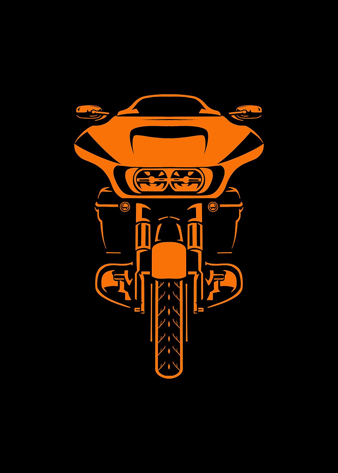 Orange Motorcycle Illustration on Black Background