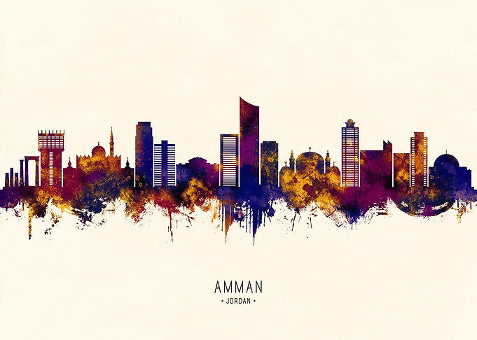 Amman, Jordan Skyline Watercolor