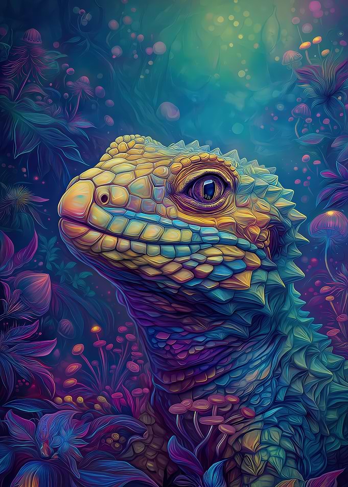 Colorful Lizard in a Fantasy Forest