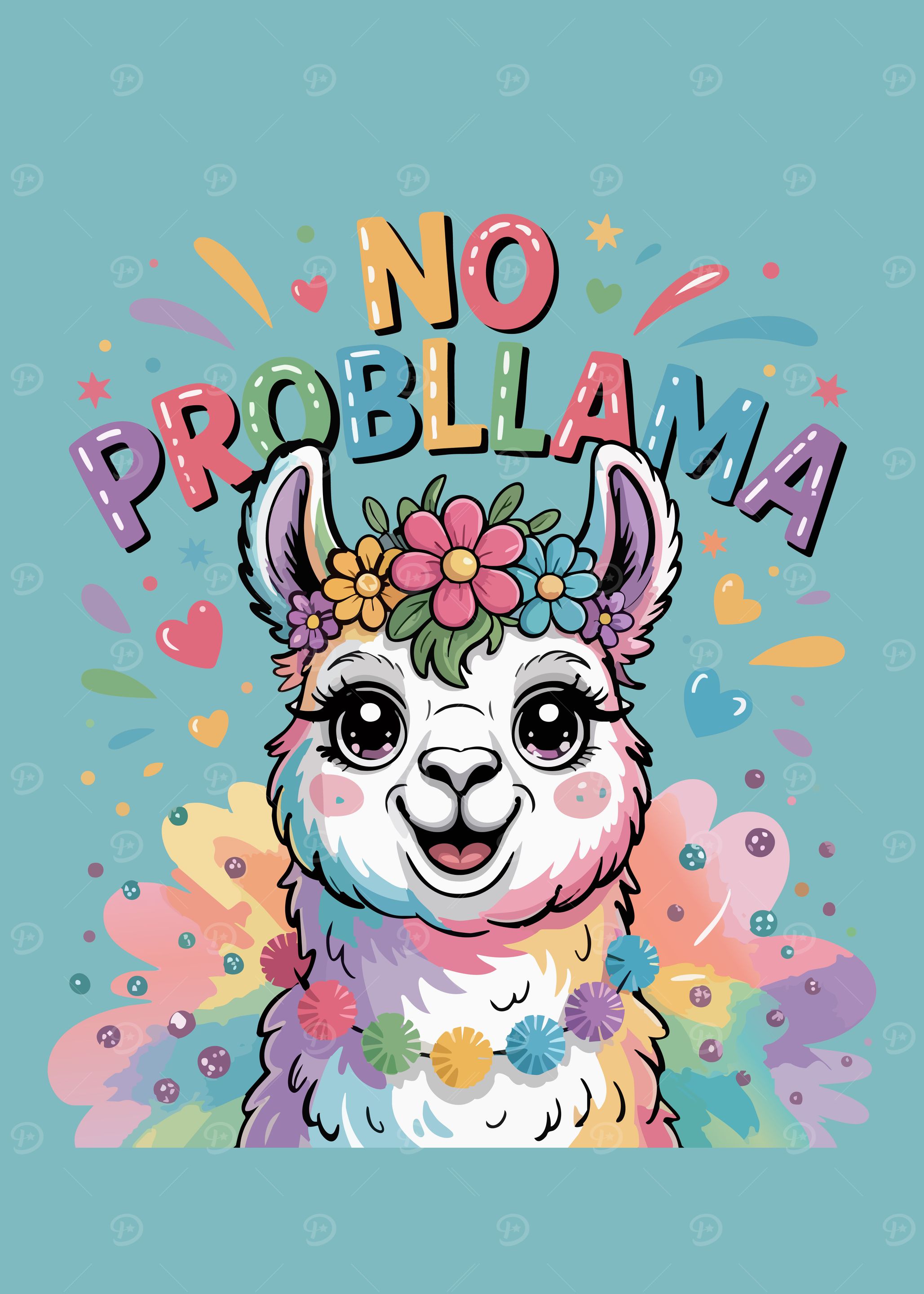 Cute Llama with Flowers - No Problama
