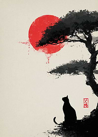 Cat Silhouette Under Red Sun