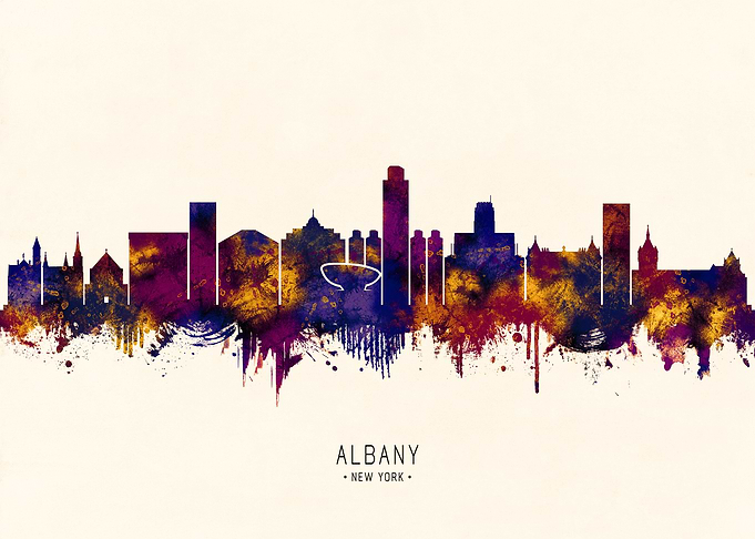 Albany New York Skyline Watercolor Silhouette
