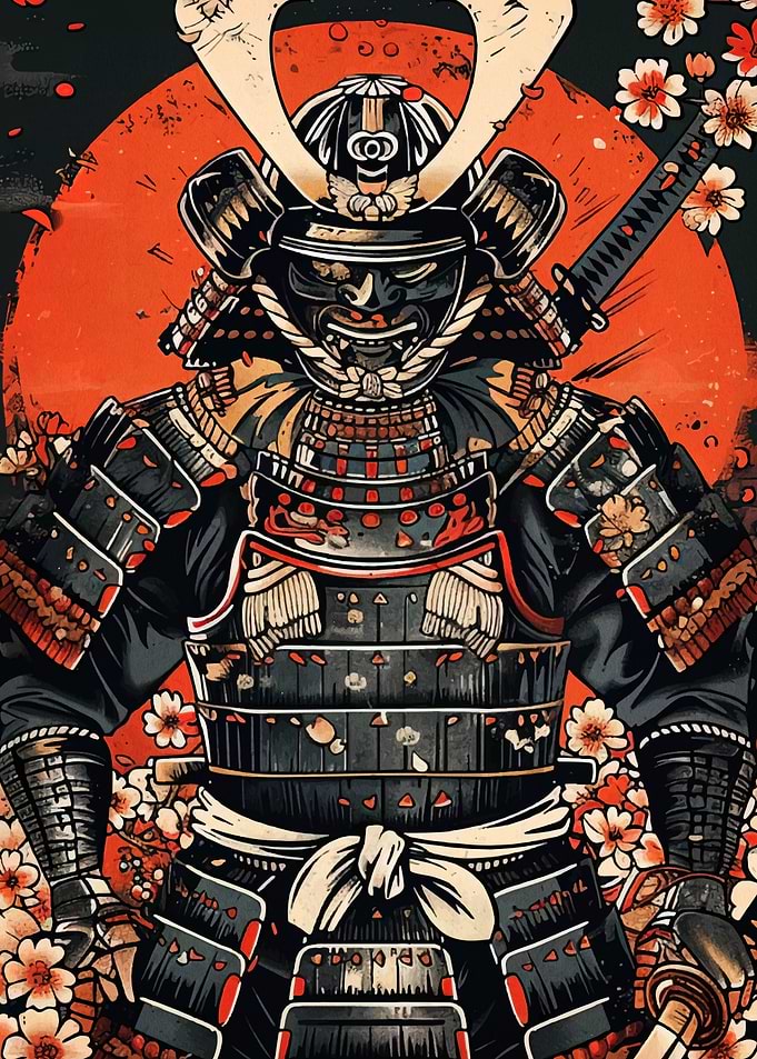 Samurai Warrior with Cherry Blossoms
