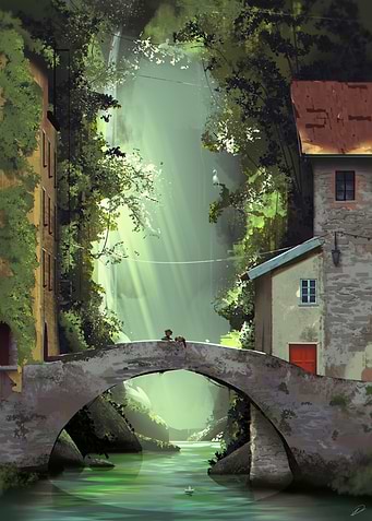 Idyllic Bridge Scene with Lush Greenery