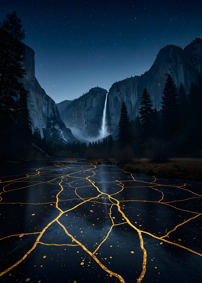 Golden Cracks Yosemite Waterfall
