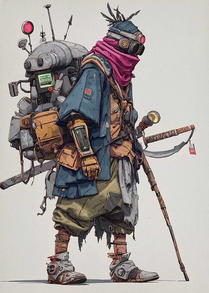 Cyberpunk Ronin with Tech Backpack