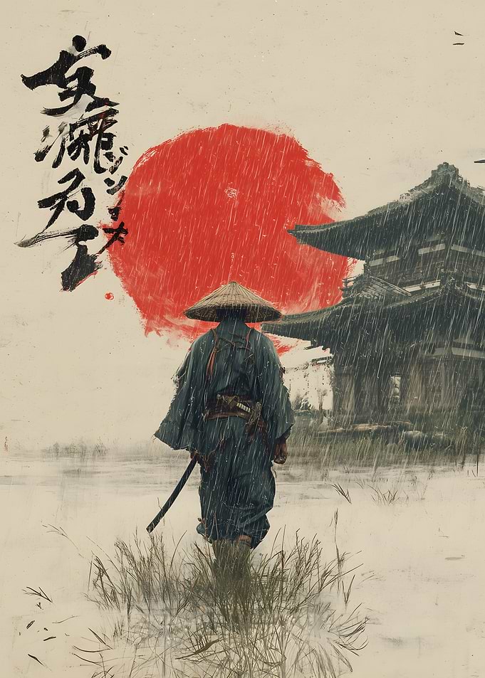 Samurai in Rain Japan