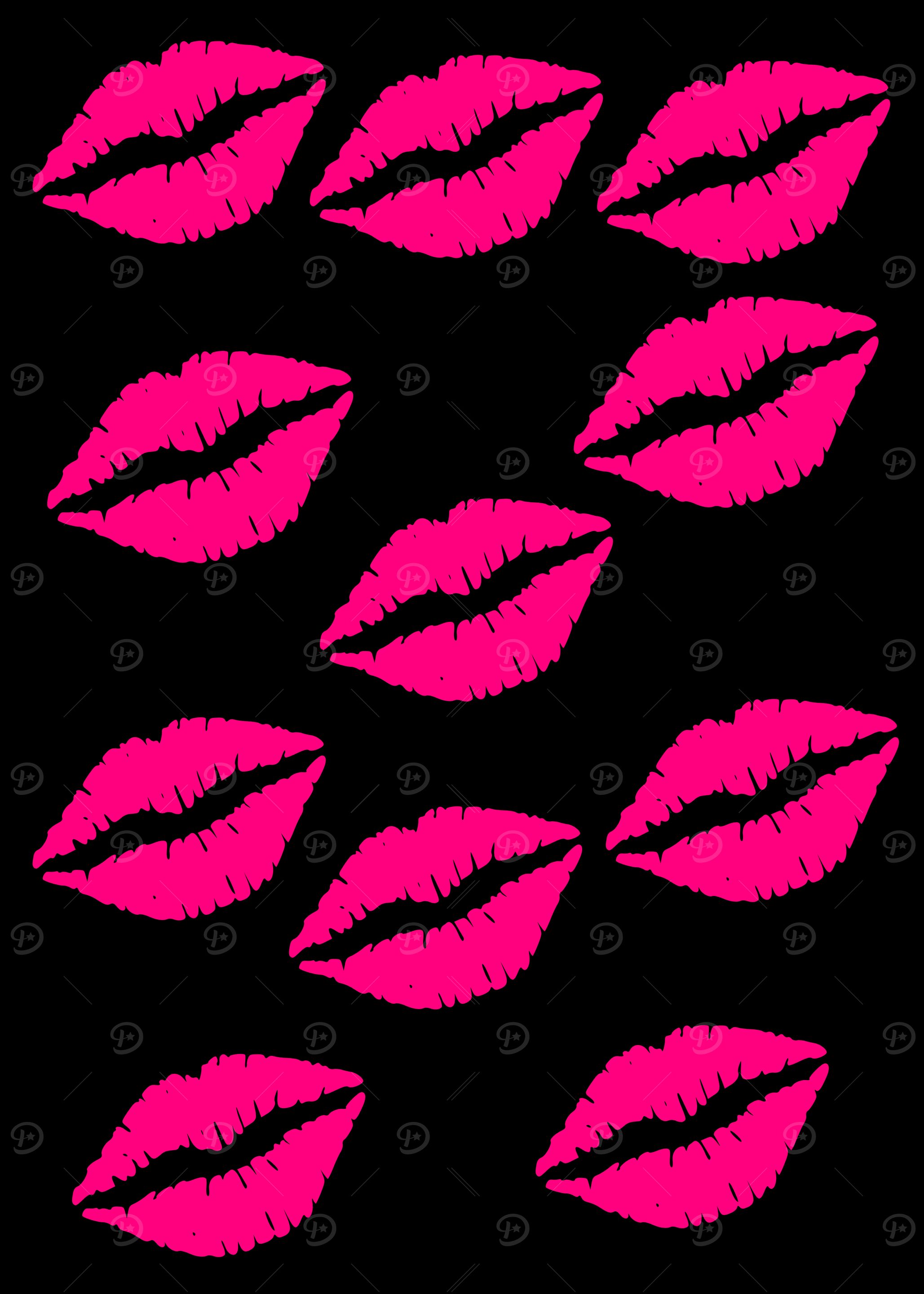 Pink Lips Pattern on Black Background