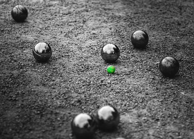 Petanque Balls on Gravel, Green Jack