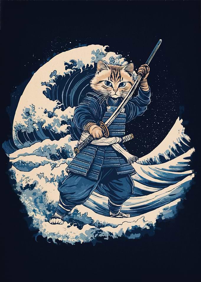 Samurai Cat Wave Japanese