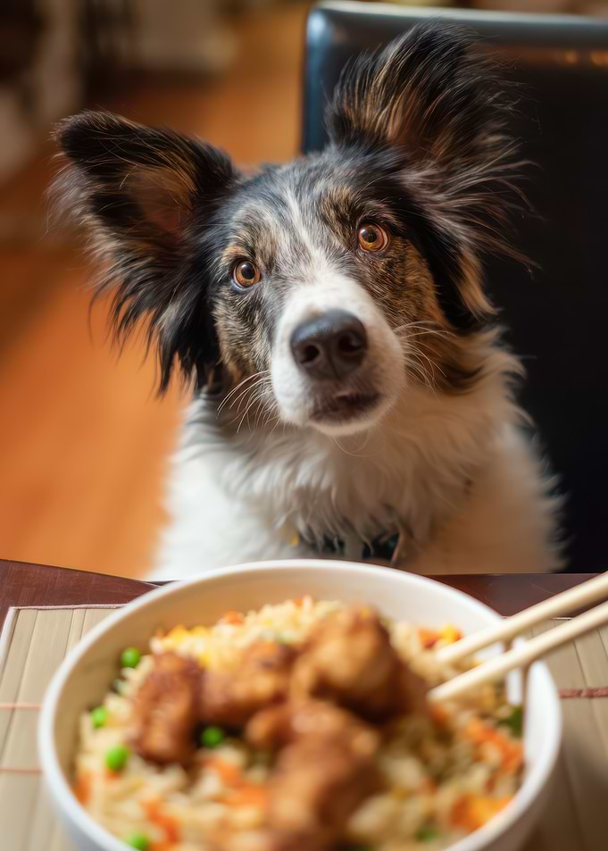 Dog looking at food