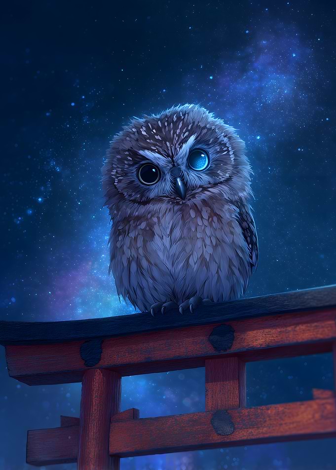 Cute Owl on Torii Gate Japan