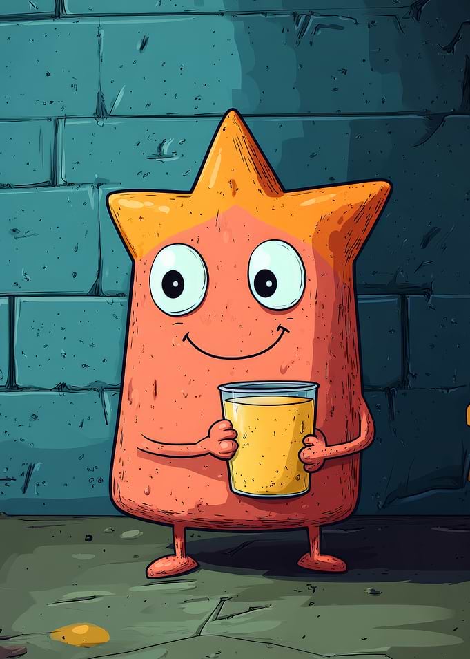 Cartoon Star Character with Drink