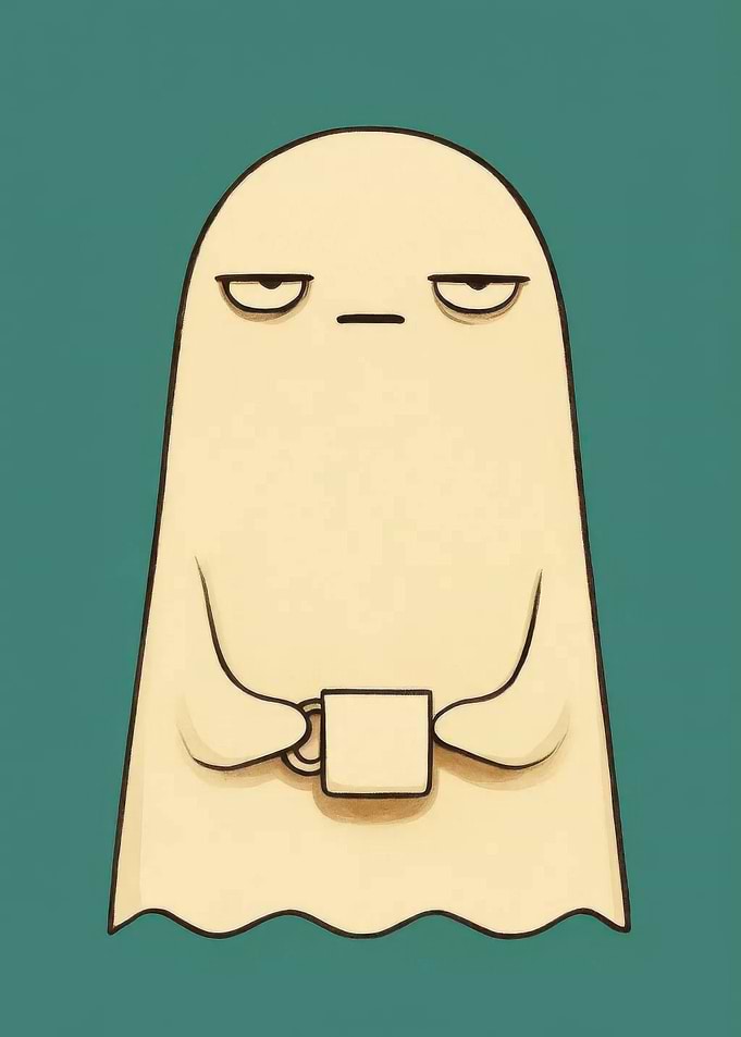 Grumpy Ghost with Coffee