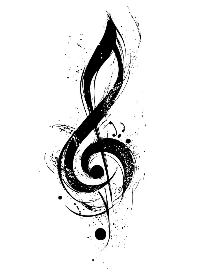 Black Treble Clef Ink Splatter Illustration