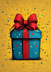Festive Gift Box with Red Ribbon