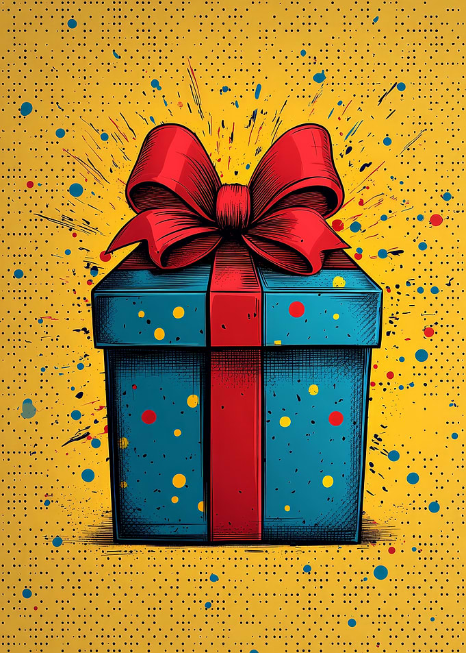 Festive Gift Box with Red Ribbon