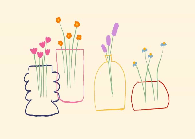 Colorful Flowers in Vases Illustration