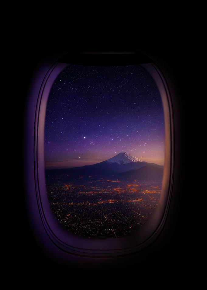 Mount Fuji view from airplane window