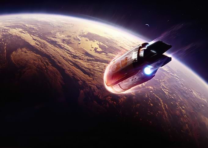 Spaceship over Earth-like Planet