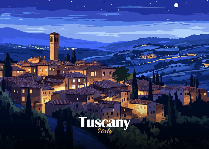 Tuscany Italy Nightscape Illustration