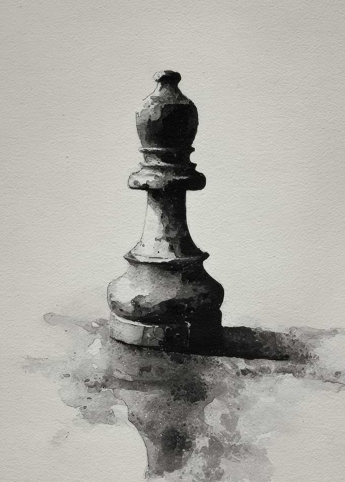 Monochrome Chess Bishop Watercolor Painting