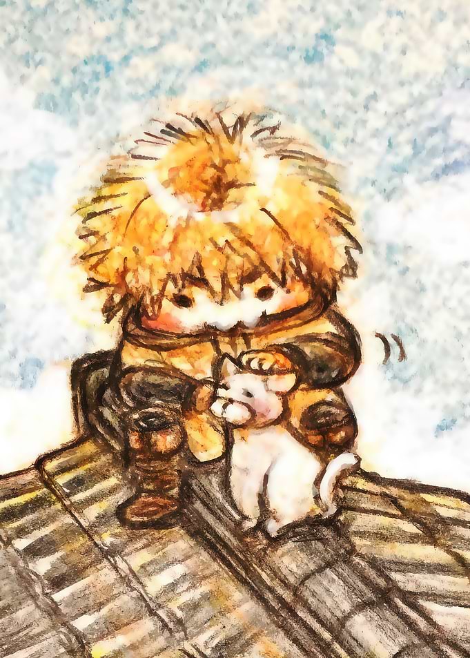 Boy and Cat on Roof Saga