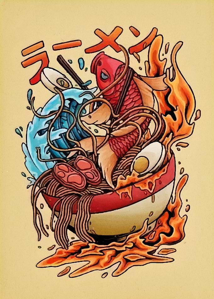 Koi Fish Ramen Bowl Illustration