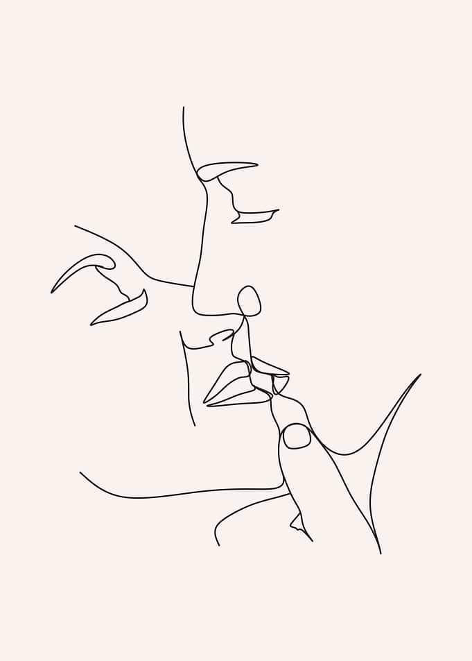 Minimalist Line Art: Kissing Couple