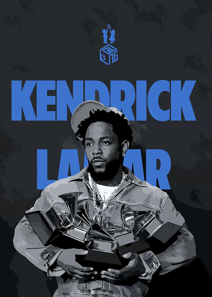 Kendrick Lamar with Grammy Awards