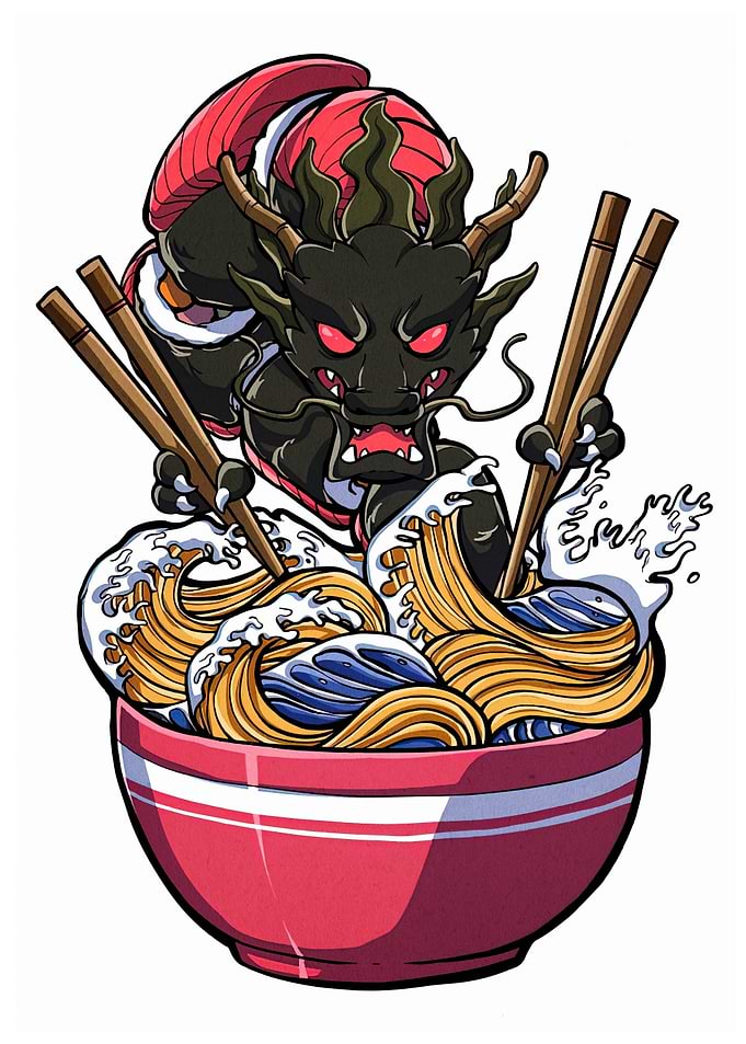 Dragon in Ramen Bowl Illustration