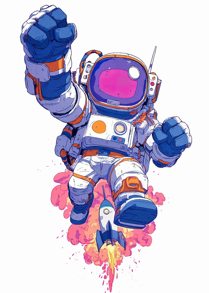 Stylized Astronaut with Rocket