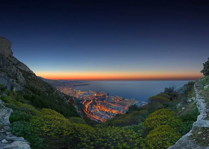 monaco at dusk from above