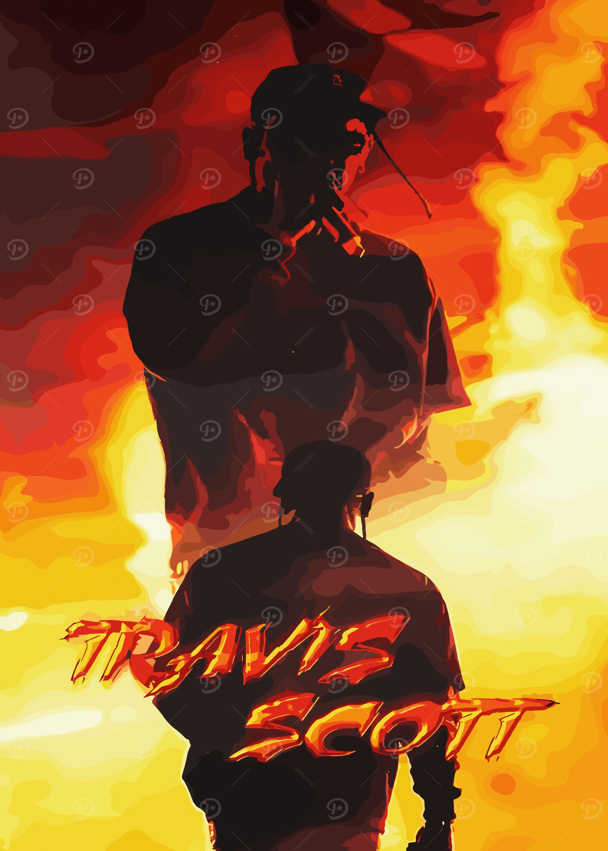 Travis Scott fiery performance poster art