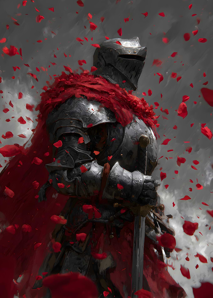 Knight in Armor with Red Petals