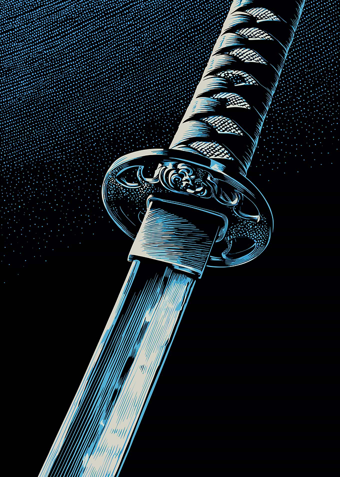Blue Katana Sword Close-Up
