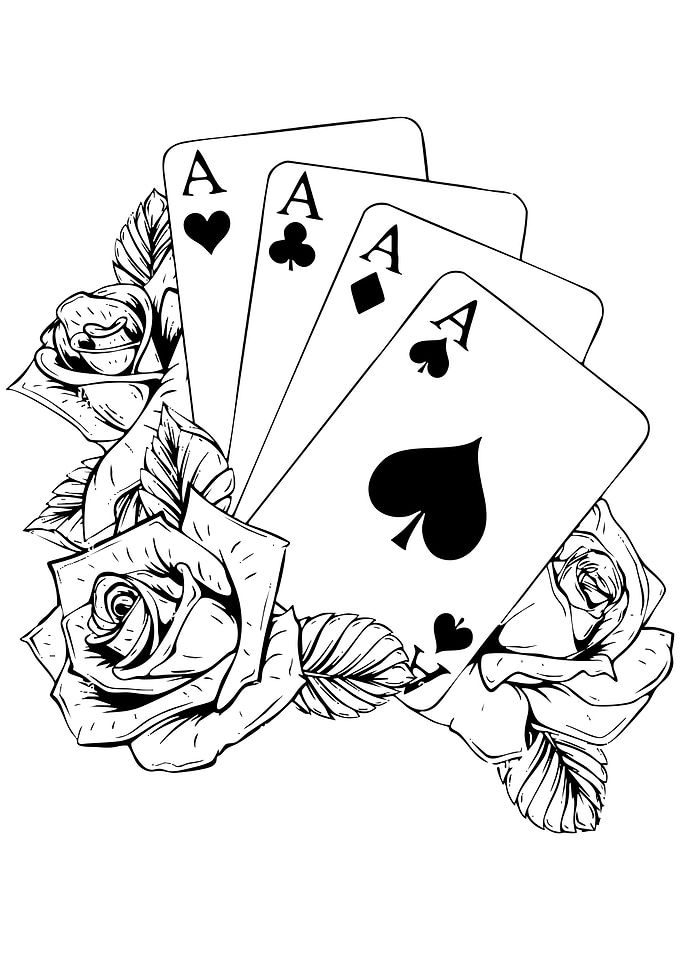 Four Aces with Roses Illustration