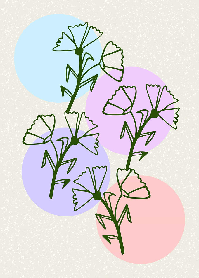 Floral Line Art with Pastel Circles